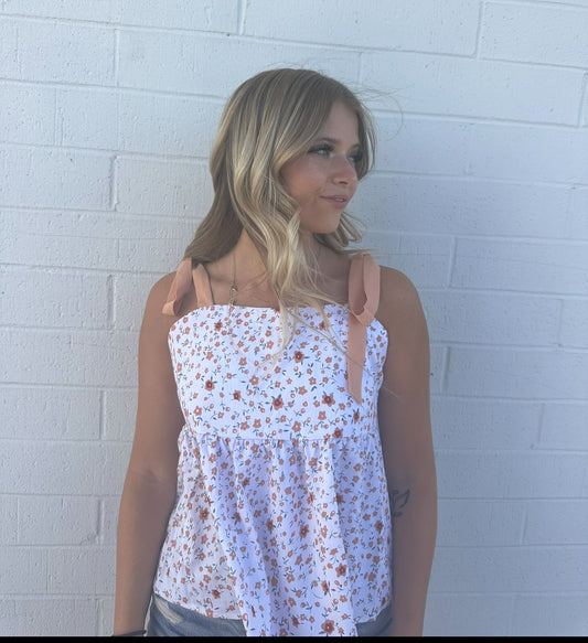 Tie Shoulder Floral Tank