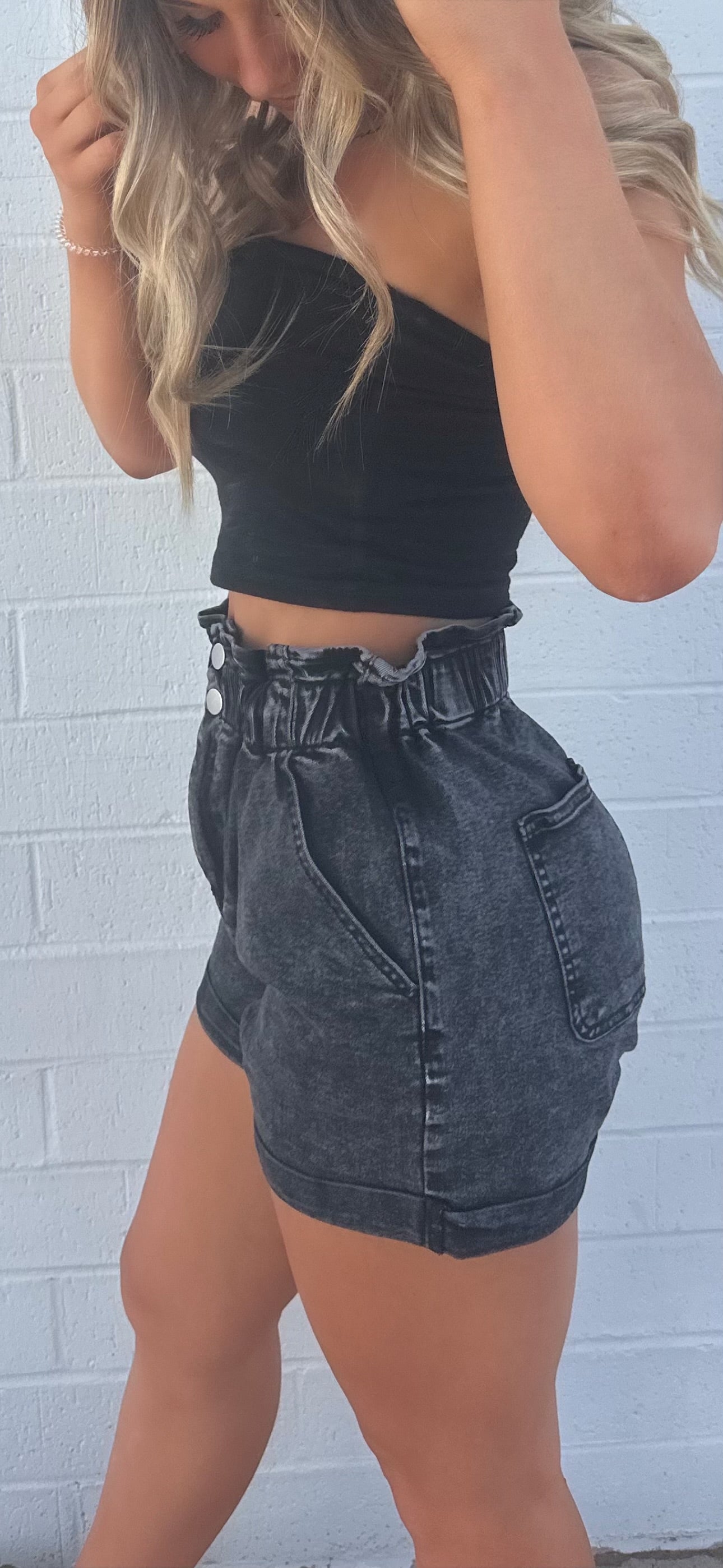 Black High Waisted Denim Shorts